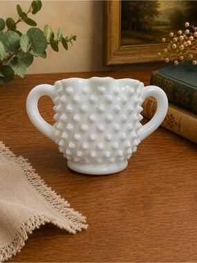 FENTON- White Hobnail Milk Glass Sugar Bowl